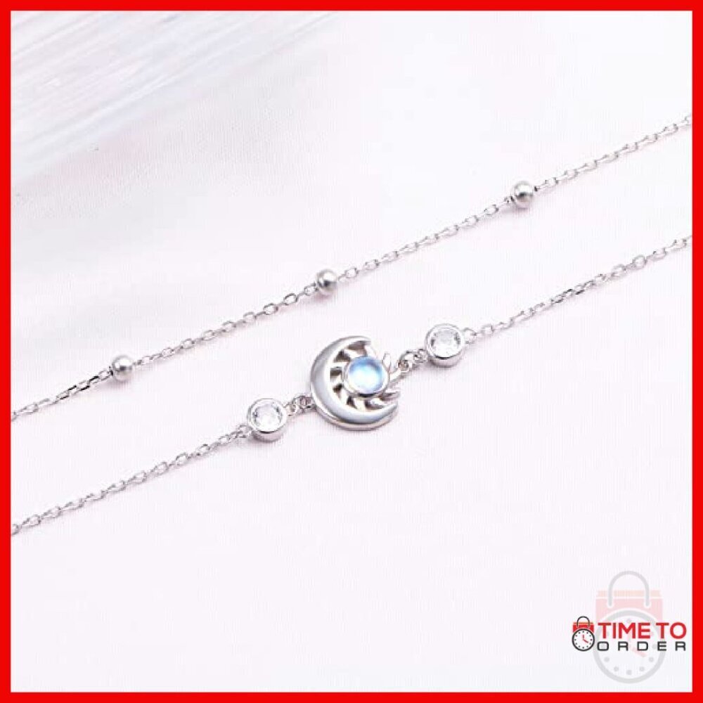 925 Sterling Silver Adjustable Anklet with Moonstone Charm - Picture 6 of 8